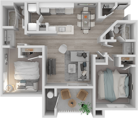 Floor plan for 2 beds, 2 baths, 960 sqft